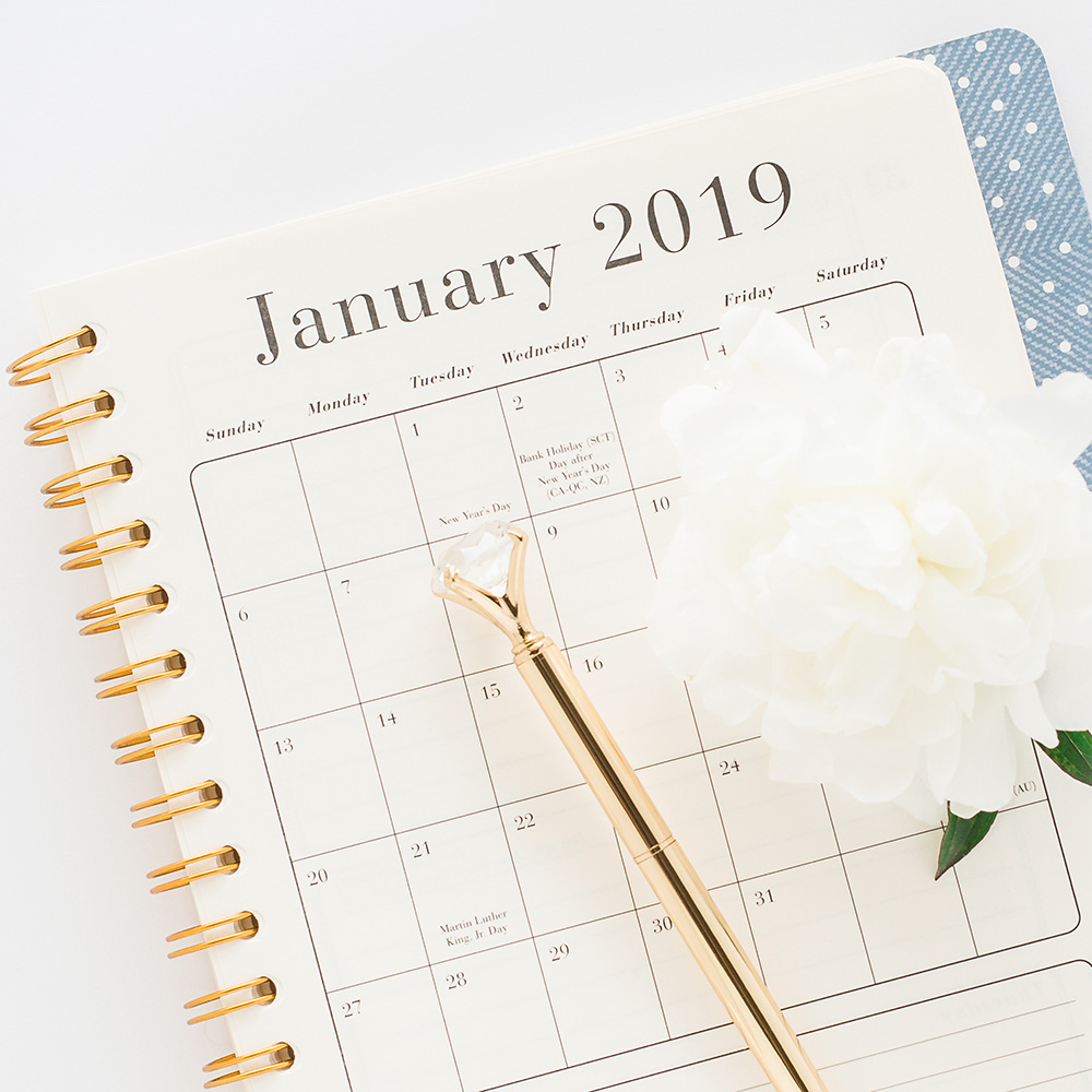 January 2019 calendar with pen