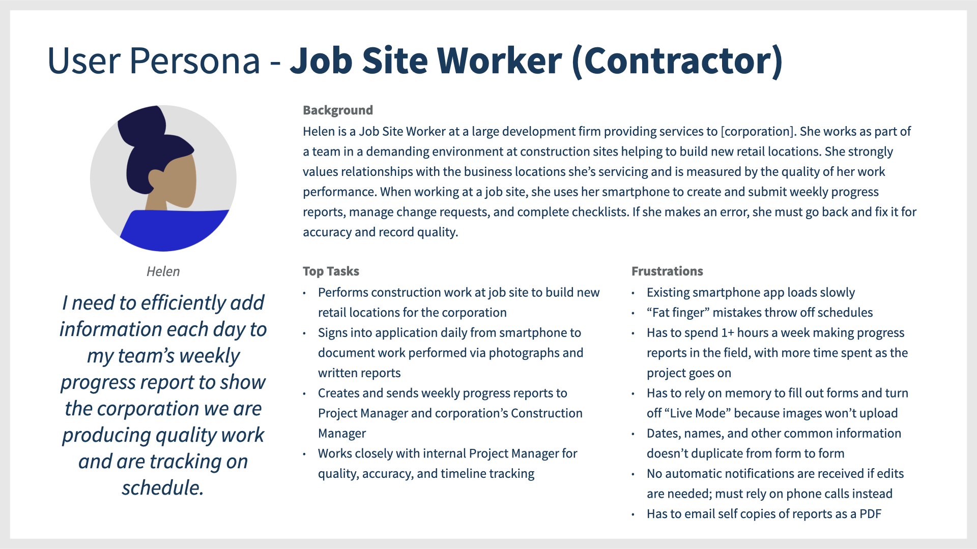 User Persona - Job Site Worker