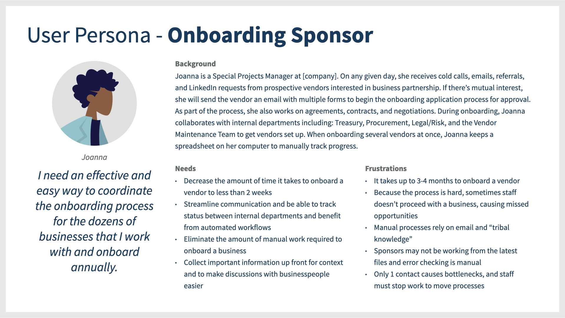 User persona for onboarding sponsor