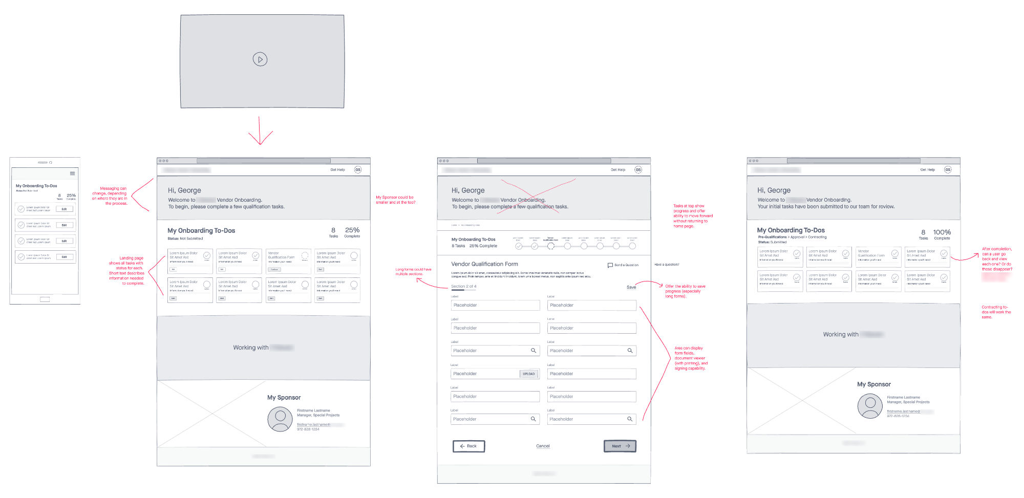 Low fidelity sketches for vendor onboarding