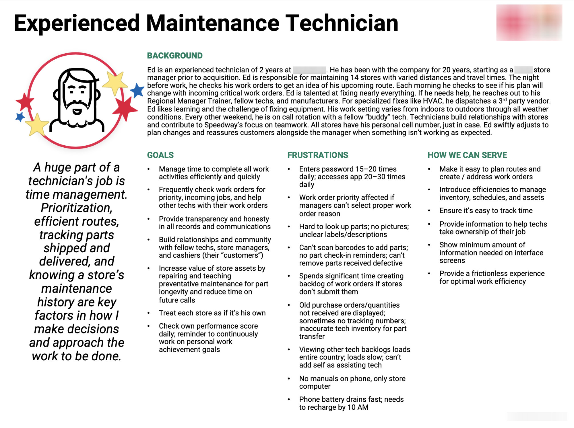Persona for Experienced Maintenance Technician