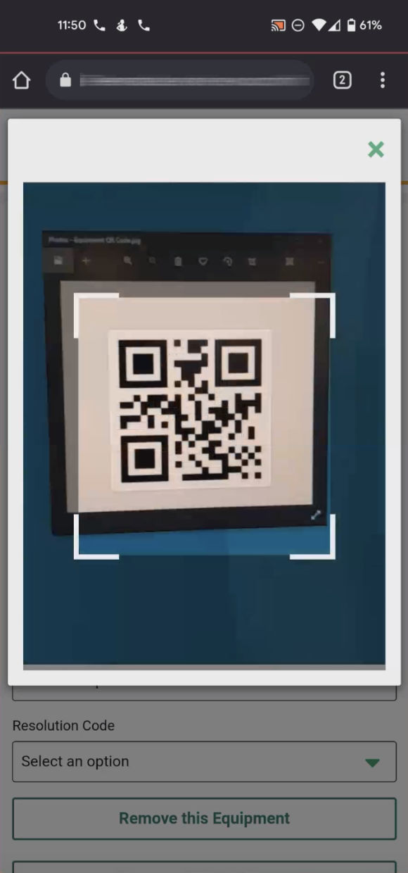 Screenshot from the Team's Demo of the QR Code Equipment Scanner